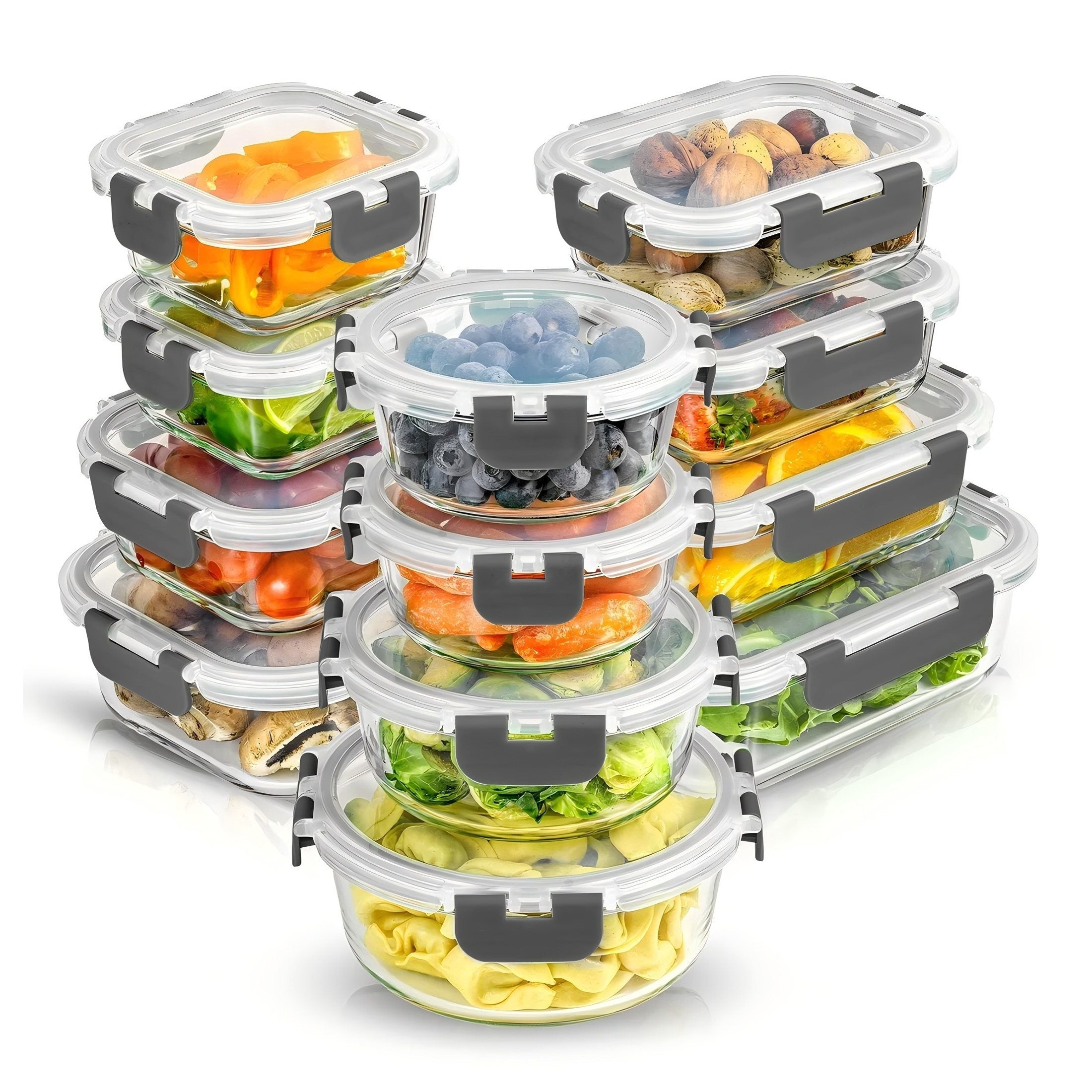 24Pcs (12 Lids+12 Glass Bowl) Glass Food Storage Containers with Airtight Lids, Glass Meal Prep Containers for Lunch, Kitchen Storage Containers, Airtight Freezer Safe Food Storage Containers, Reusable, Ideal for Food Storage in Microwave Ovens,