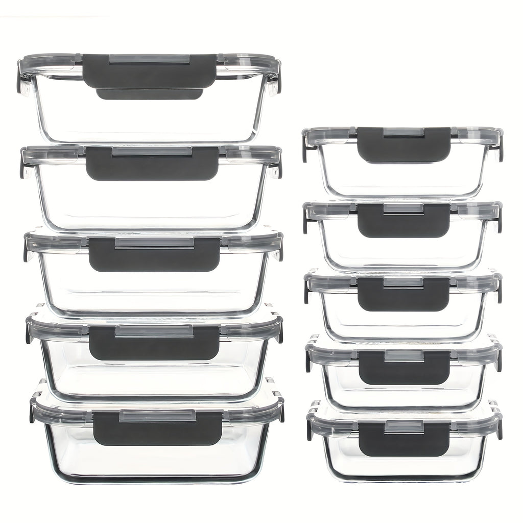 20 Pieces (10 Containers +10 Lids) High Borosilicate Glass Meal Prep Containers, Food Storage Containers With Airtight Leakproof Lids, Glass Lunch Boxes For Home Office Lunch Restaurants
