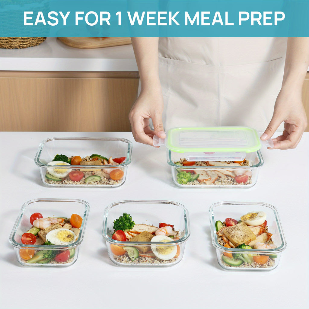 8pcs Glass Food Storage Containers with Airtight Lids - Freezer-Safe, Stackable Meal Prep Containers in Grass Green, Perfect for Organizing Fruits, Vegetables, and More, Kitchen Organization | Stackable Containers | Durable Glass, Food Storage Organizer