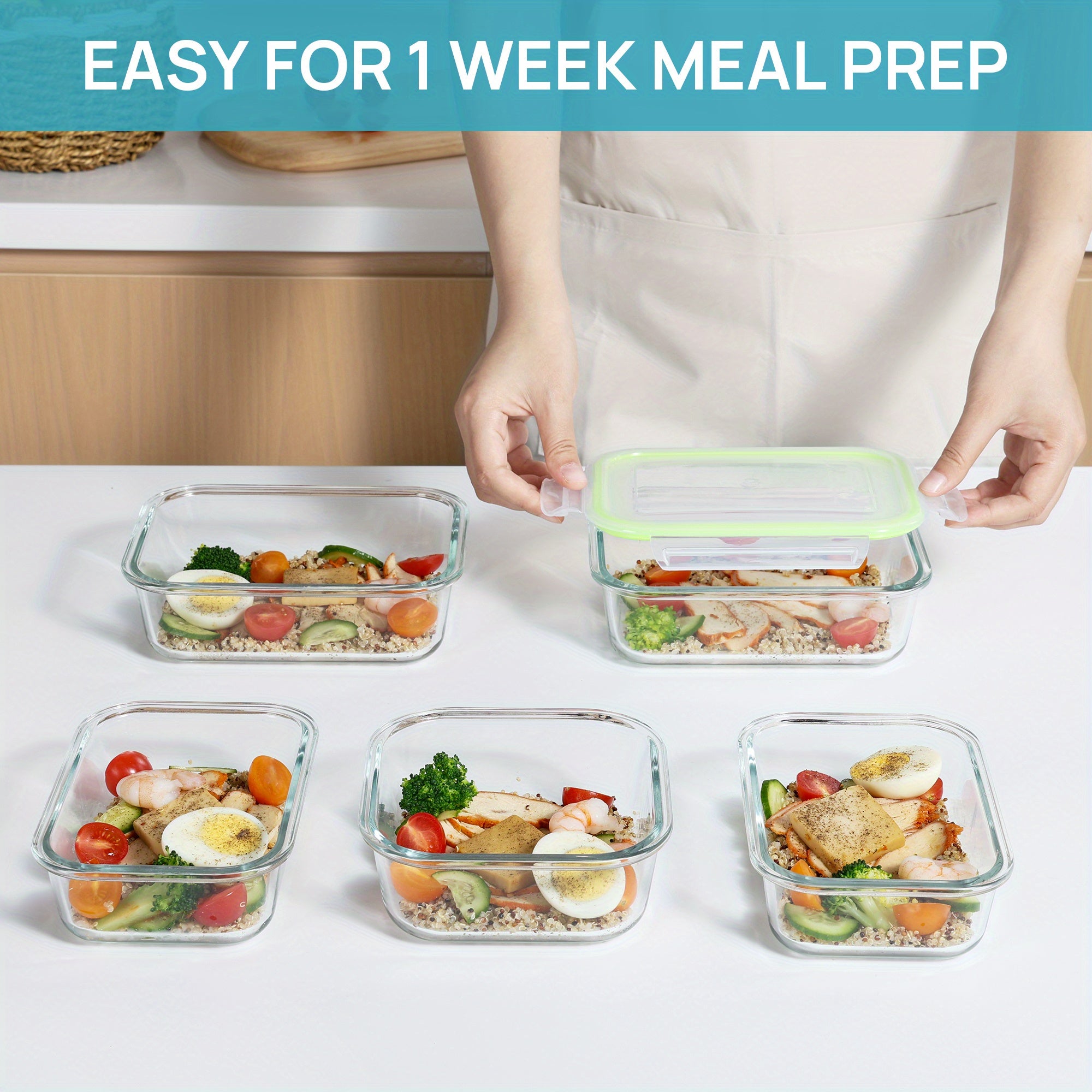 8pcs Glass Food Storage Containers with Airtight Lids - Freezer-Safe, Stackable Meal Prep Containers in Grass Green, Perfect for Organizing Fruits, Vegetables, and More, Kitchen Organization | Stackable Containers | Durable Glass, Food Storage Organizer