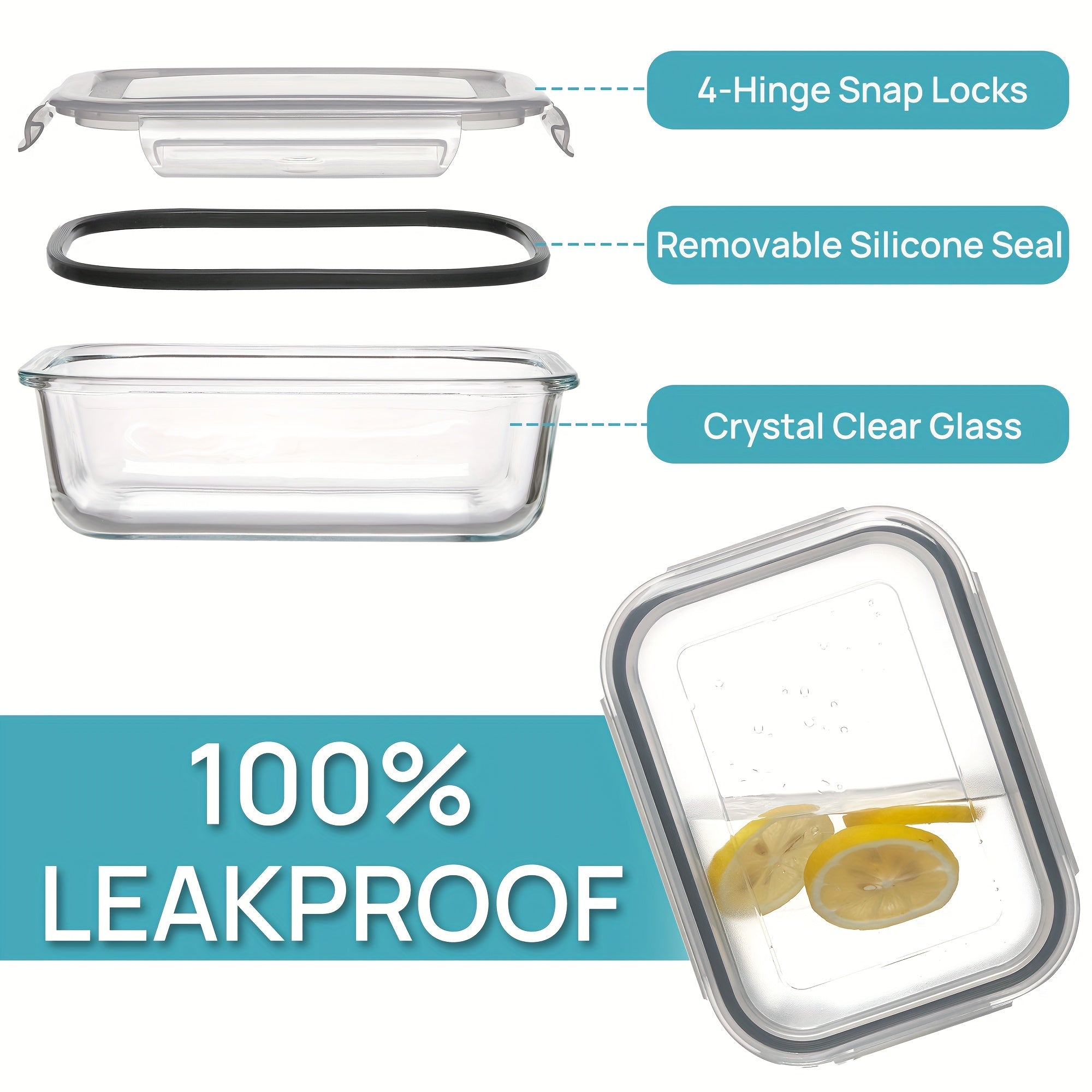 [5 Pack Glass Containers] Vtopmart 5 Pack 35oz Glass Food Storage Containers With Lids | Airtight Reusable Meal Prep Lunch Container Set, Safe For Oven, Microwave, Freezer, And Dishwasher