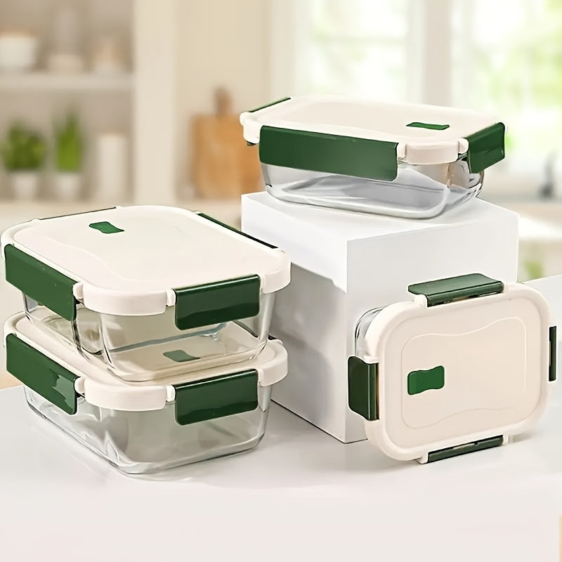 [21.64oz Glass Lunch Box] Double Compartment Borosilicate Glass Lunch Box 21.64oz | Microwave Heatable, Transparent Crisper with Two Dividers, Fruit Theme, Rectangle Shape, Manual, No Electricity Needed, with Lid for Workers