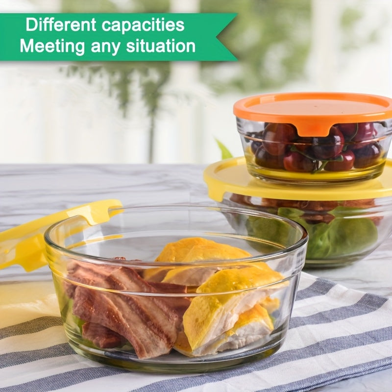5-Pack Glass Food Storage Containers with Airtight Snap-Lock Lids - Microwave, Oven, Freezer & Dishwasher Safe, 5 Vibrant Colors (Red, Green, Blue, Yellow, Orange) - Reusable Round Meal Prep Containers for Lunch, Office, Kitchen Organization, Glass Food