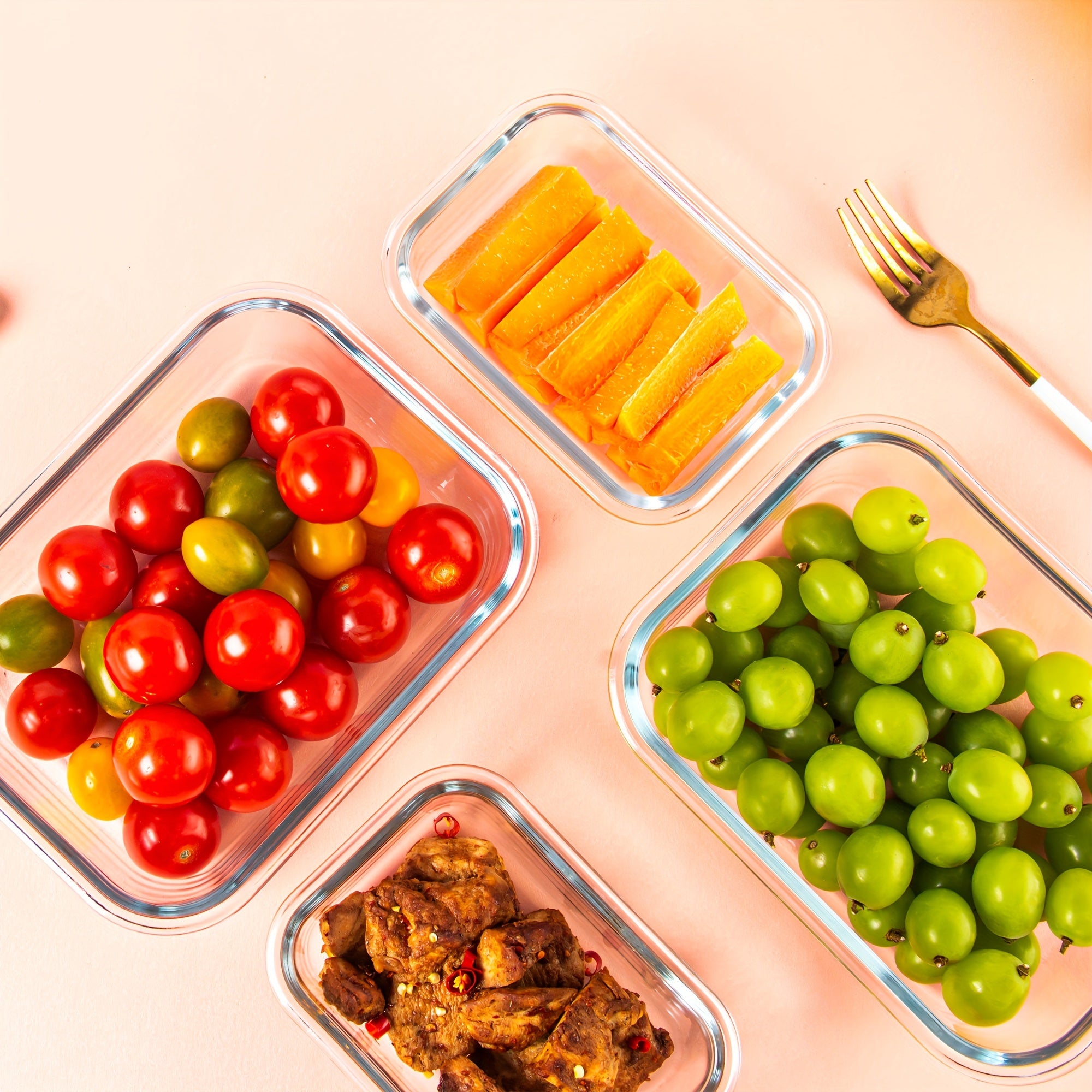 Glass Meal Prep Containers, Food Storage Containers with Lids Airtight, Glass Lunch Boxes, Microwave, Oven, Freezer and Dishwasher Safe, Pink