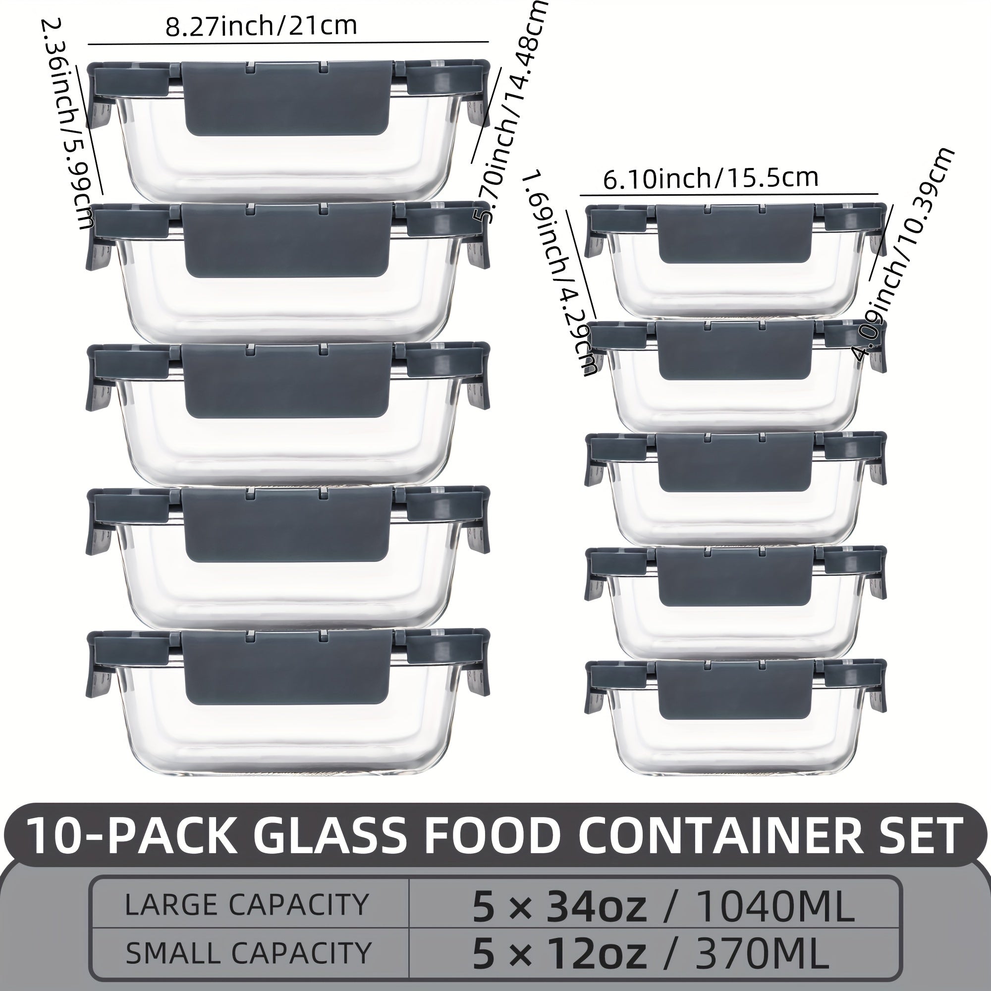 [10-PACK] High Borosilicate Glass Meal Prep Containers with Steam Vent, Food Storage Containers with Airtight Lids, for Home Kitchen Office Lunch Portion Control