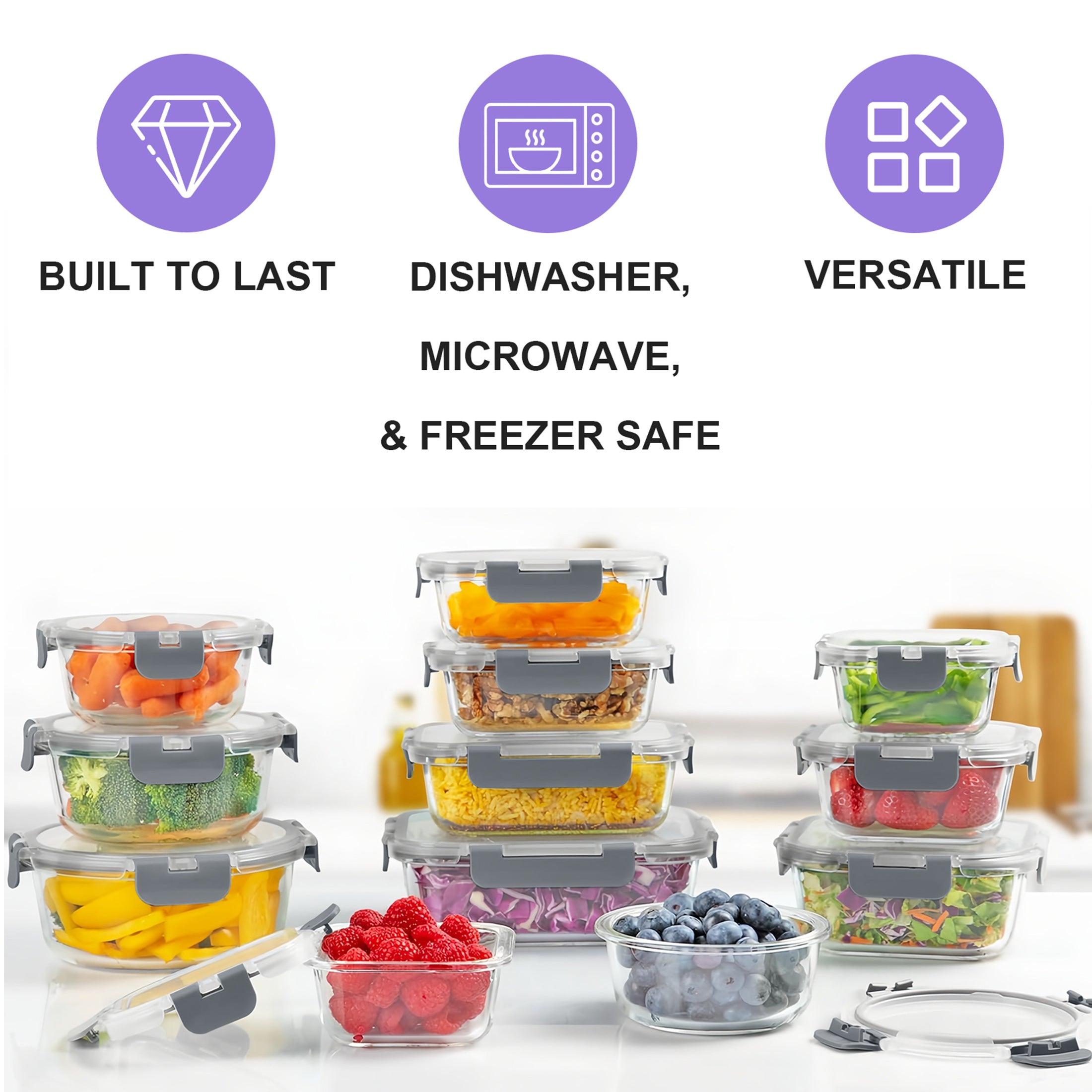24Pcs (12 Lids+12 Glass Bowl) Glass Food Storage Containers with Airtight Lids, Glass Meal Prep Containers for Lunch, Kitchen Storage Containers, Airtight Freezer Safe Food Storage Containers, Reusable, Ideal for Food Storage in Microwave Ovens,