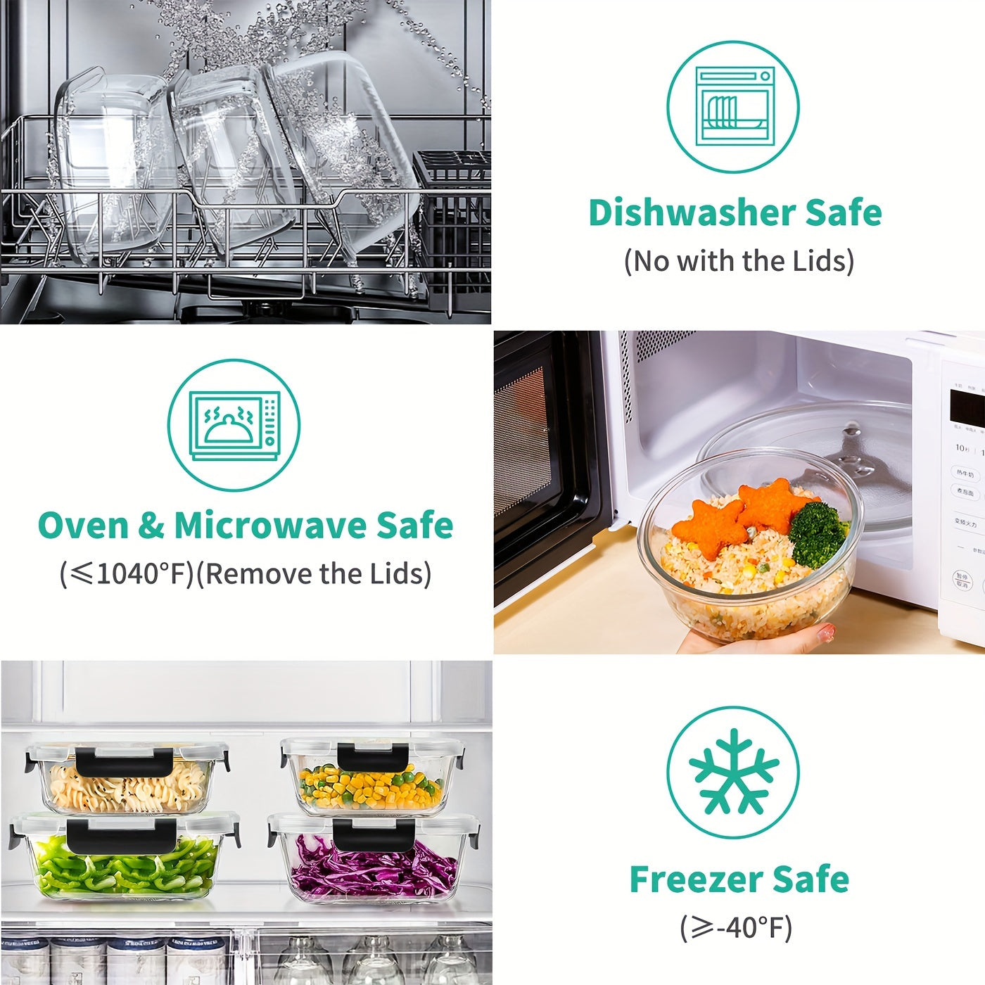 34pcs Set of Glass Food Storage Containers with Lids, Airtight Glass Meal Prep Containers (17 Containers And 17 Lids), Leak-Proof Lunch Containers Bpa-Free, Microwave, Oven, Freezer, Dishwasher Safe, Black