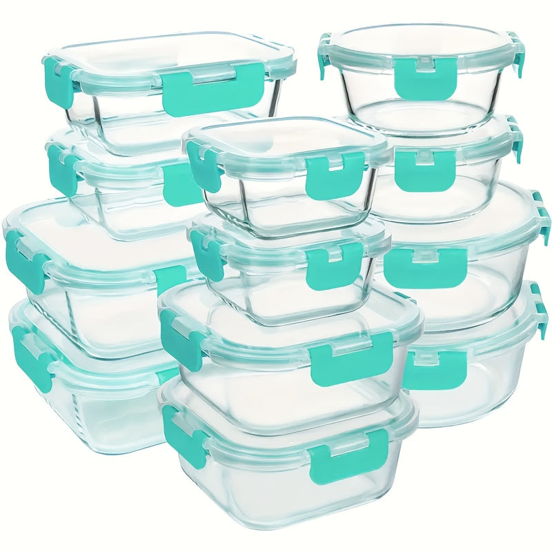 24pcs Glass Food Storage Container Set With Upgraded Snap Lock Lids. Stackable Airtight Glass Storage Containers, Glass Lunch Box Set, Ideal For Lunch, Food Storage, Meal Prep, Microwave, Oven, Freezer Safe, Dishwasher Safe For Easy Cleaning. Black.
