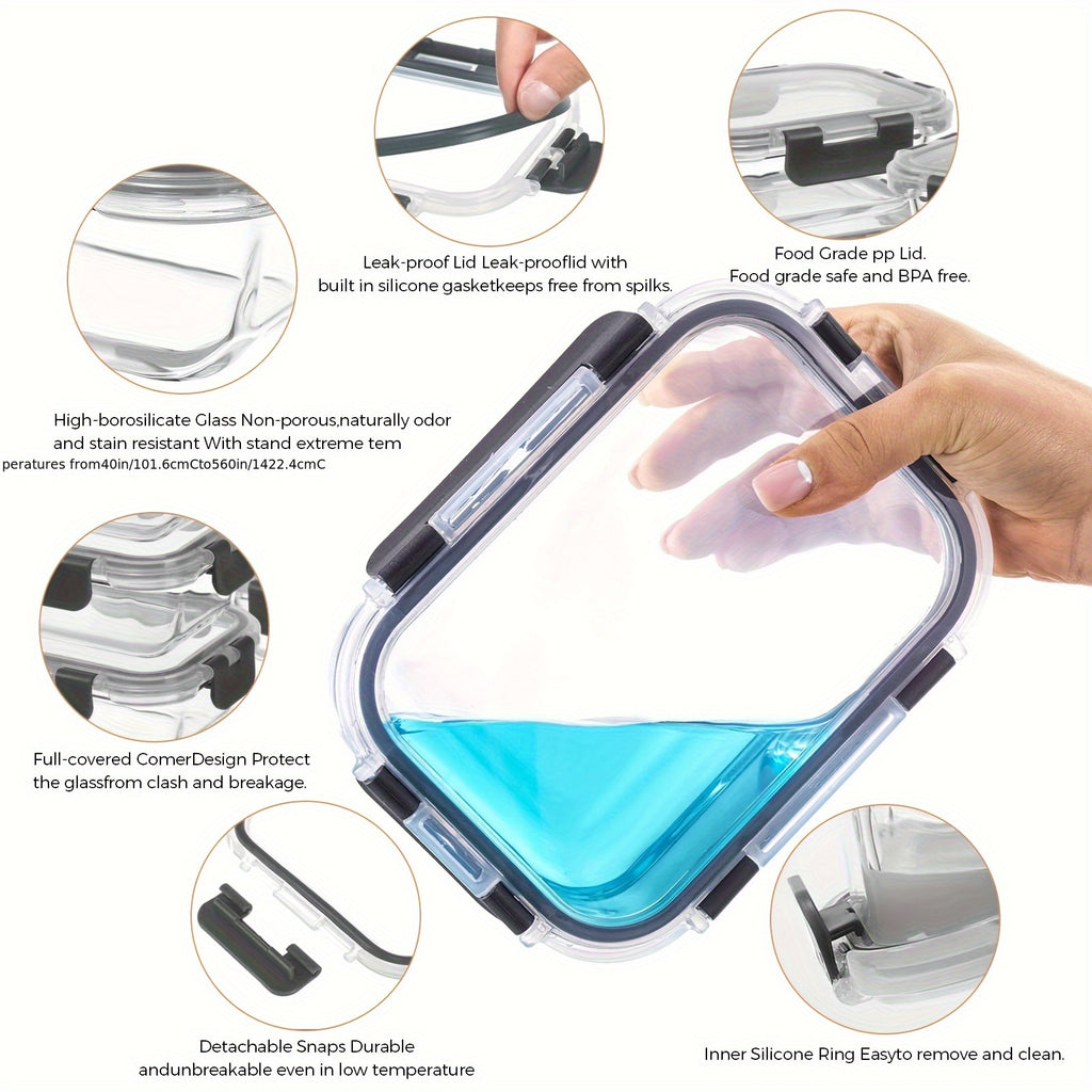 [24pcs Glass Food Containers] 24pcs Glass Food Storage Containers With Lids | 12 Glass Containers & 12 Leakproof Snap Lock Lids | Airtight Meal Prep Boxes For Kitchen And Lunch