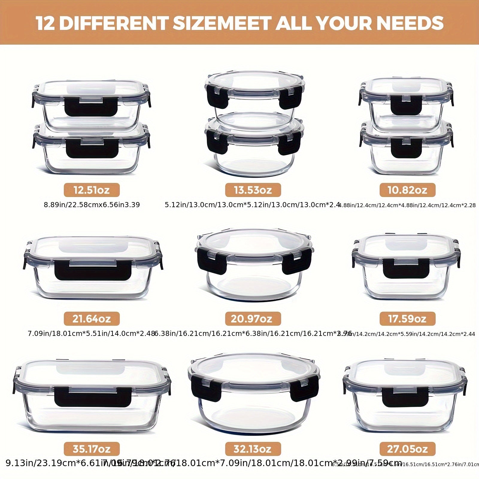 [24pcs Glass Food Containers] 24pcs Glass Food Storage Containers With Lids | 12 Glass Containers & 12 Leakproof Snap Lock Lids | Airtight Meal Prep Boxes For Kitchen And Lunch