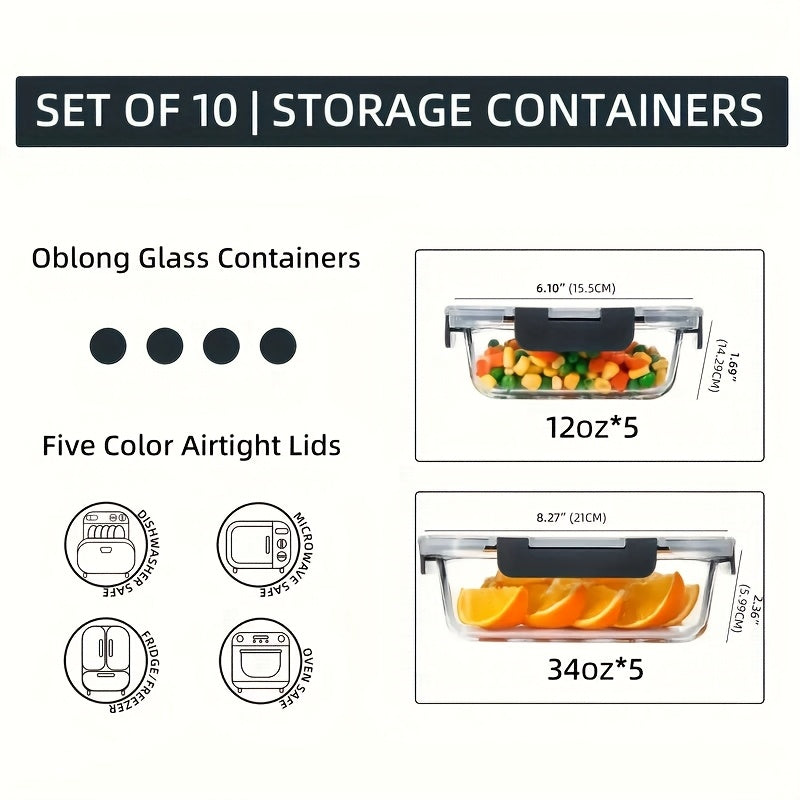 20pcs Food Storage Containers Kitchen Organizers And Storage Leakproof Meal Prep Containers Local Warehouse 20pcs Including 10pcs Glass Containers with 10 Lids, Airtight Freezer Safe, Glass Meal Prep Container, for Pantry And Kitchen Organization