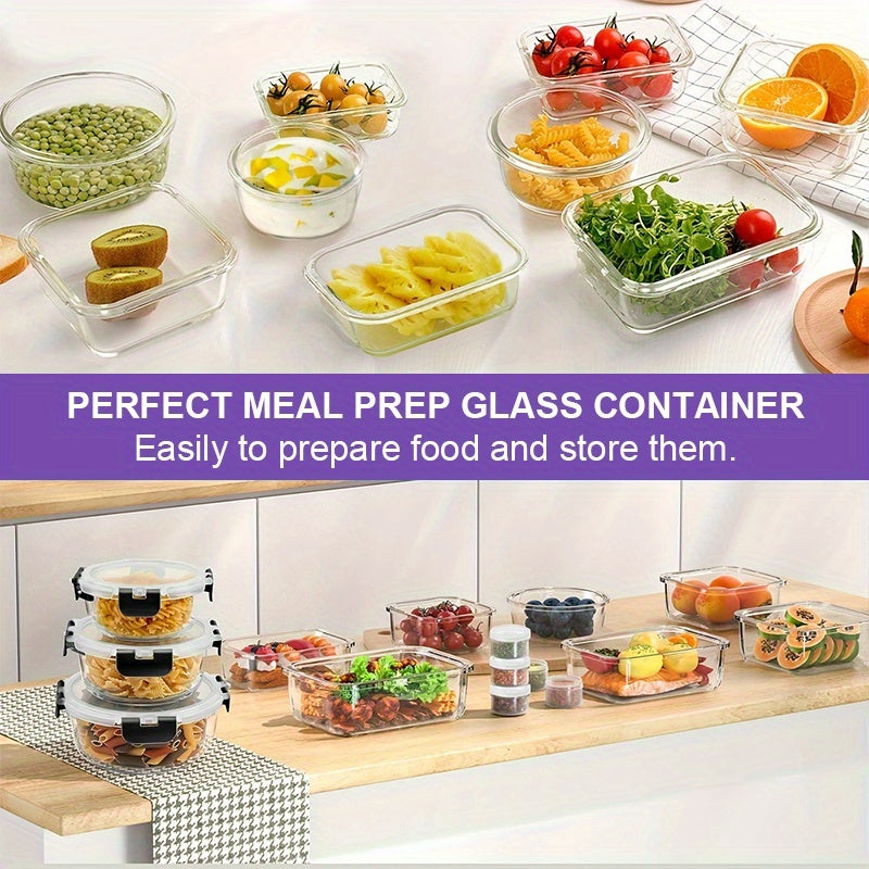 34pcs (17 Lids+17 Glass Bowl) Glass Food Storage Containers with Airtight Lids, Glass Meal Prep Containers for Lunch, Kitchen Storage Containers, Ideal for Food Storage In Microwave Ovens, Dishwashers, Offices, Schools, And Camping, Black