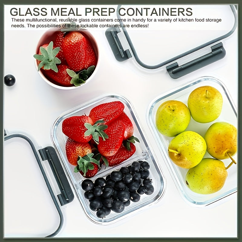 10-Pack Premium Glass Meal Prep Containers Set - Airtight, Leak-Proof, Microwave-Safe, Dishwasher-Safe, BPA-Free, Food-Grade Glass Lunch Boxes For Home Kitchen, Office, And Outdoor Use - Perfect For Portion Control, Meal Planning, And Food Storage