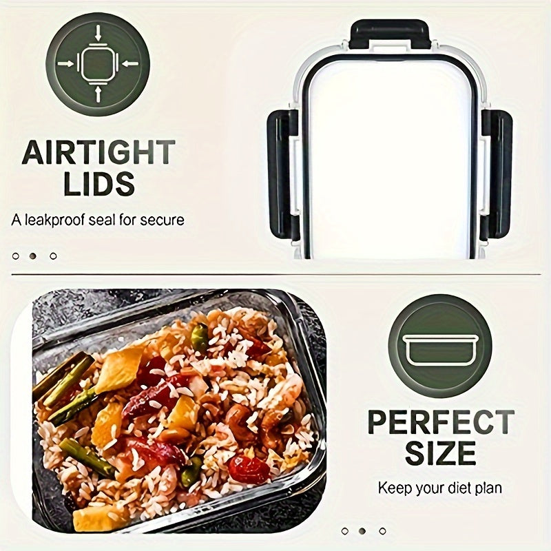 10-Pack Premium Glass Meal Prep Containers Set - Airtight, Leak-Proof, Microwave-Safe, Dishwasher-Safe, BPA-Free, Food-Grade Glass Lunch Boxes For Home Kitchen, Office, And Outdoor Use - Perfect For Portion Control, Meal Planning, And Food Storage