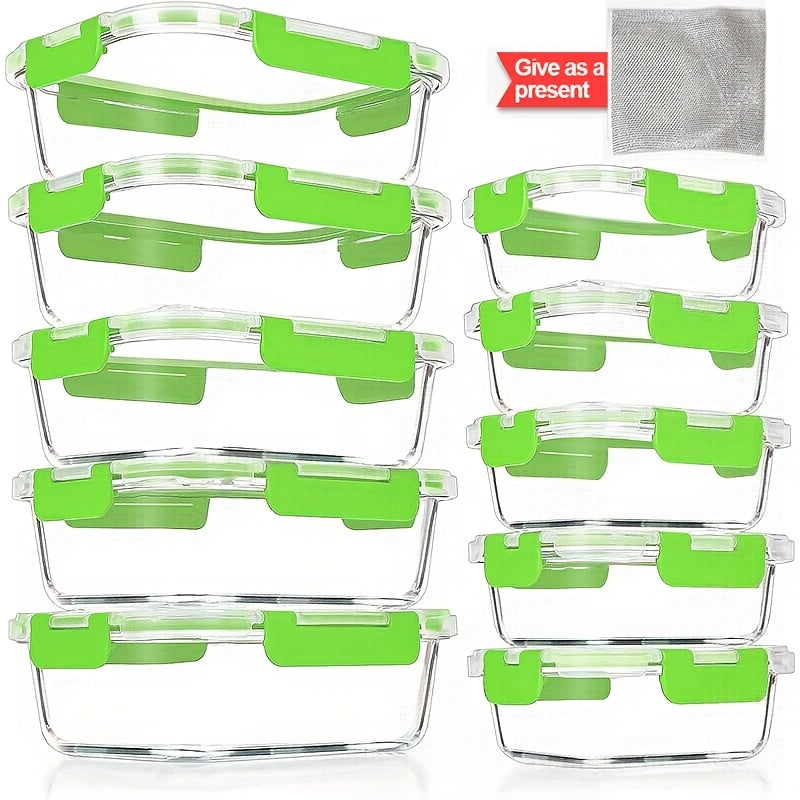 [Leakproof | Glass] 2/10pcs Glass Food Storage Containers with Lids | Leakproof Lunch Box Set for Meal Prep, Office Lunches & Pantry Organization | Reusable Household & Kitchen Essentials