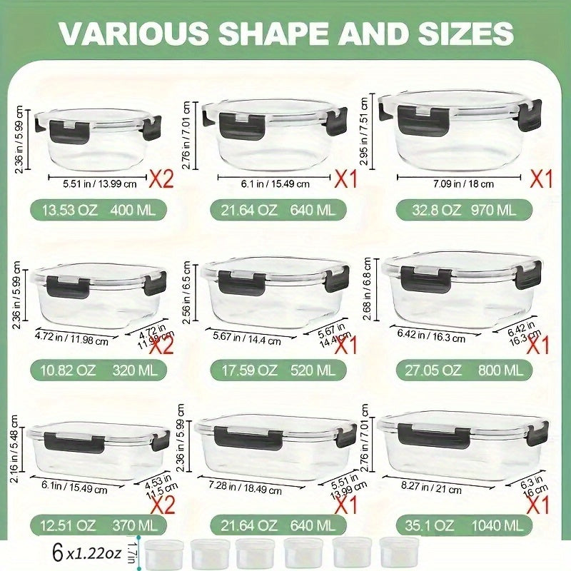 36pcs Food Storage Containers, 36pcs Including 12pcs Glass Containers With 12 Lids And 6 Seasoning Boxes With 6 Lids, Airtight Freezer Safe Food Storage Containers With Lids, Glass Meal Prep Container, Food & Dish Transport-Bus Tubs