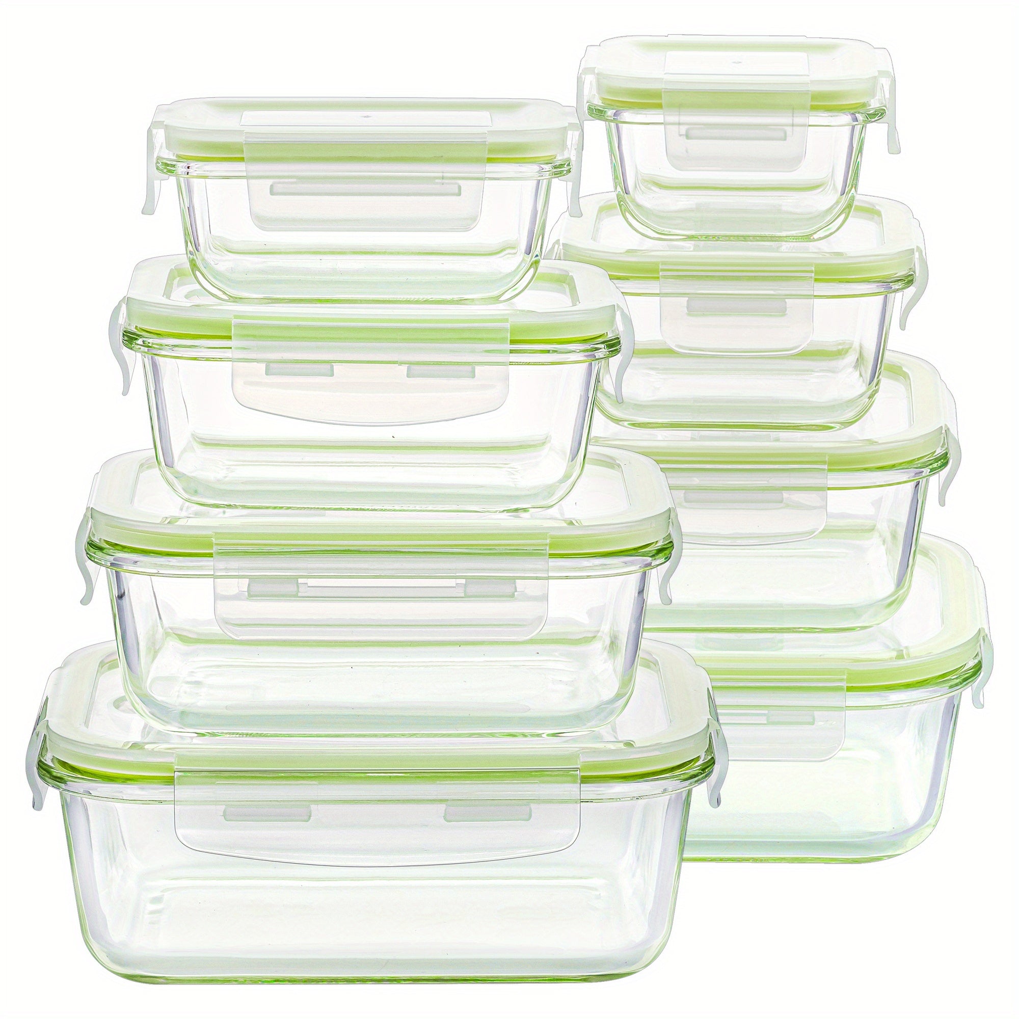 8pcs Glass Food Storage Containers with Airtight Lids - Freezer-Safe, Stackable Meal Prep Containers in Grass Green, Perfect for Organizing Fruits, Vegetables, and More, Kitchen Organization | Stackable Containers | Durable Glass, Food Storage Organizer