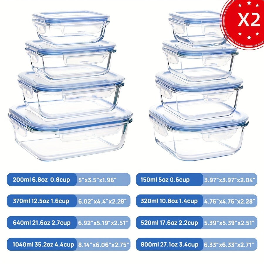 8/16pcs Glass Preservation Box Set, Food Storage Container with Sealed Lid, Glass Lunch Box for Home Kitchen And Office Lunch, Multi-color Sealed Lunch Container, Microwave Oven, Oven, Refrigerator, And Dishwasher.