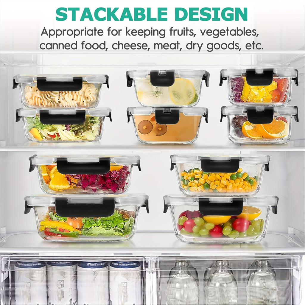 34pcs Set of Glass Food Storage Containers with Lids, Airtight Glass Meal Prep Containers (17 Containers And 17 Lids), Leak-Proof Lunch Containers Bpa-Free, Microwave, Oven, Freezer, Dishwasher Safe, Black