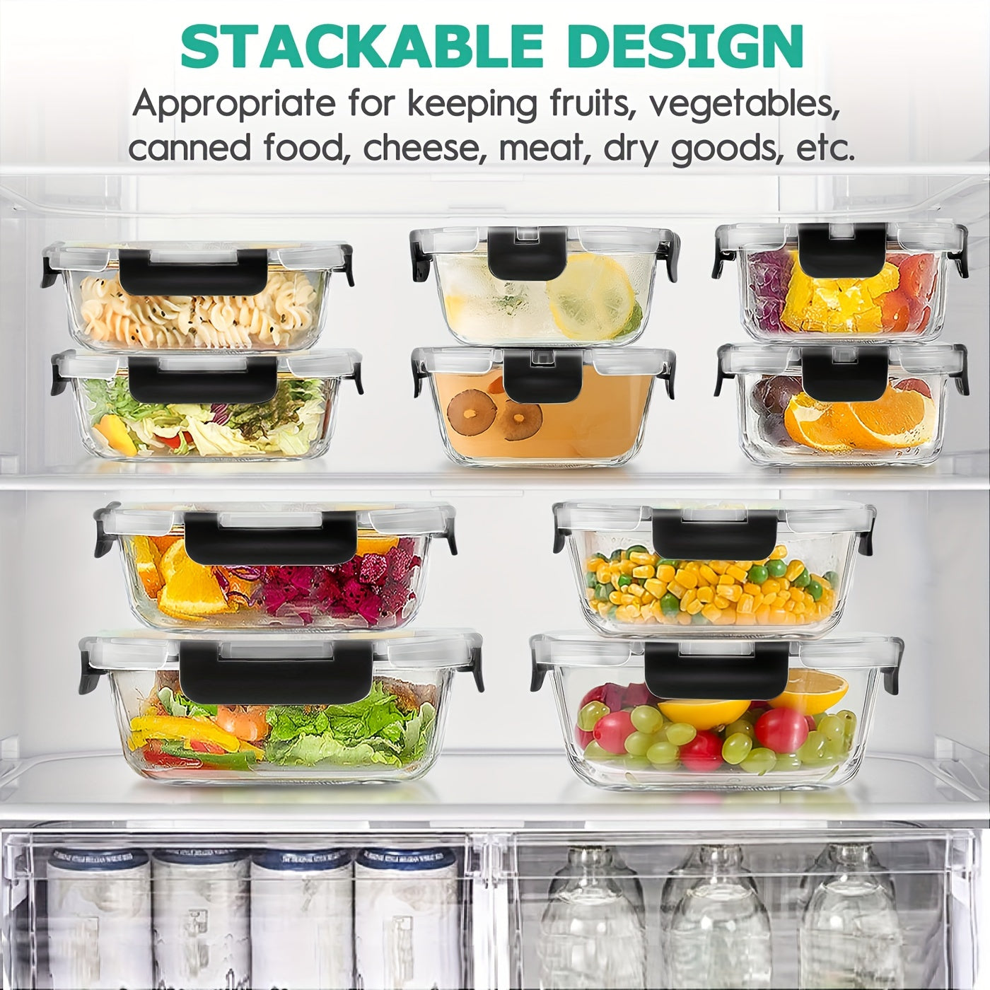 34pcs Set of Glass Food Storage Containers with Lids, Airtight Glass Meal Prep Containers (17 Containers And 17 Lids), Leak-Proof Lunch Containers Bpa-Free, Microwave, Oven, Freezer, Dishwasher Safe, Black
