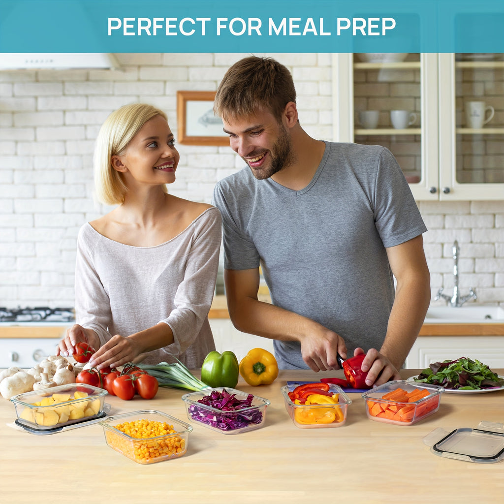 [5pcs Glass Containers] 5pcs 22oz BPA-Free Glass Meal Prep Containers with Airtight Lids | Microwave, Oven, Freezer & Dishwasher Safe | Stackable Food Storage for Lunches, Leftovers & Home Organization, Perfect for Salads, Pasta, Meat & More, Meal Prep