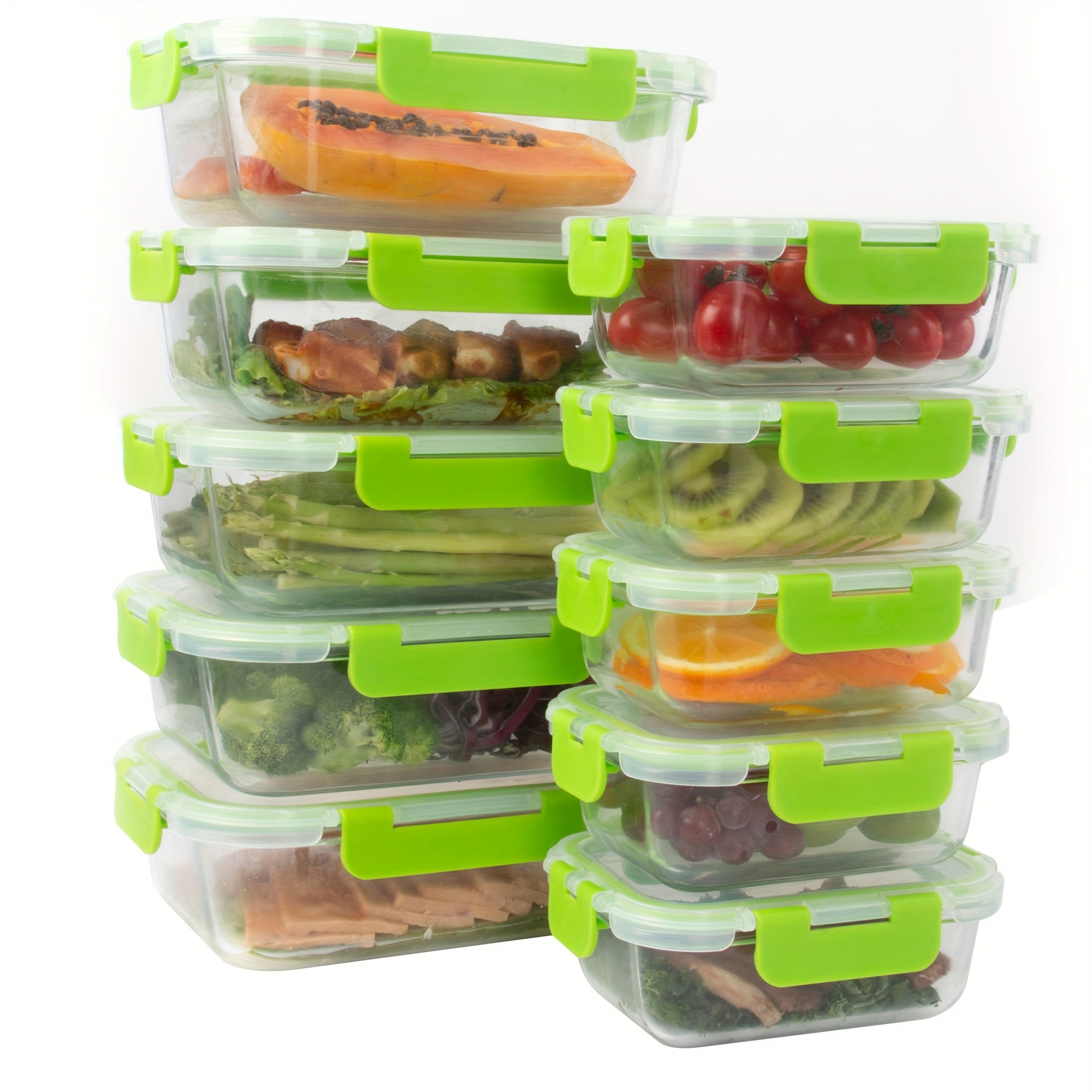 20 Pieces (10 Containers +10 Lids) High Borosilicate Glass Meal Prep Containers, Food Storage Containers With Airtight Leakproof Lids, Glass Lunch Boxes For Home Office Lunch Restaurants