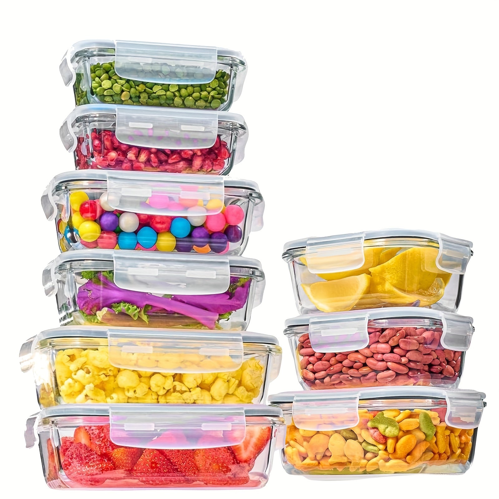 [18 Glass Containers] 18 Glass Food Storage Containers | Meal Preparation, Sealed Bento Box with Leak Proof Lock Cover | BPA Free, Suitable for Microwave Ovens, Lunch Boxes, Ovens, Refrigerators, and Dishwashers