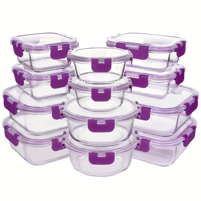24pcs Glass Food Storage Container Set With Upgraded Snap Lock Lids. Stackable Airtight Glass Storage Containers, Glass Lunch Box Set, Ideal For Lunch, Food Storage, Meal Prep, Microwave, Oven, Freezer Safe, Dishwasher Safe For Easy Cleaning. Black.