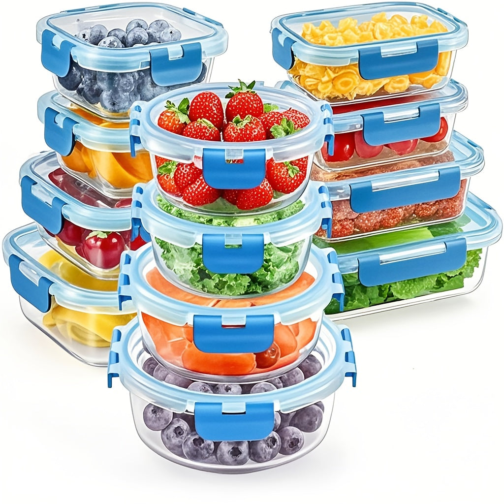 24pcs Glass Food Storage Container Set With Upgraded Snap Lock Lids. Stackable Airtight Glass Storage Containers, Glass Lunch Box Set, Ideal For Lunch, Food Storage, Meal Prep, Microwave, Oven, Freezer Safe, Dishwasher Safe For Easy Cleaning. Black.