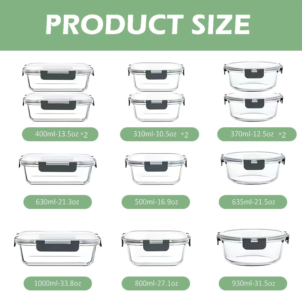 24pcs Glass Food Storage Container Set With Upgraded Snap Lock Lids. Stackable Airtight Glass Storage Containers, Glass Lunch Box Set, Ideal For Lunch, Food Storage, Meal Prep, Microwave, Oven, Freezer Safe, Dishwasher Safe For Easy Cleaning. Black.