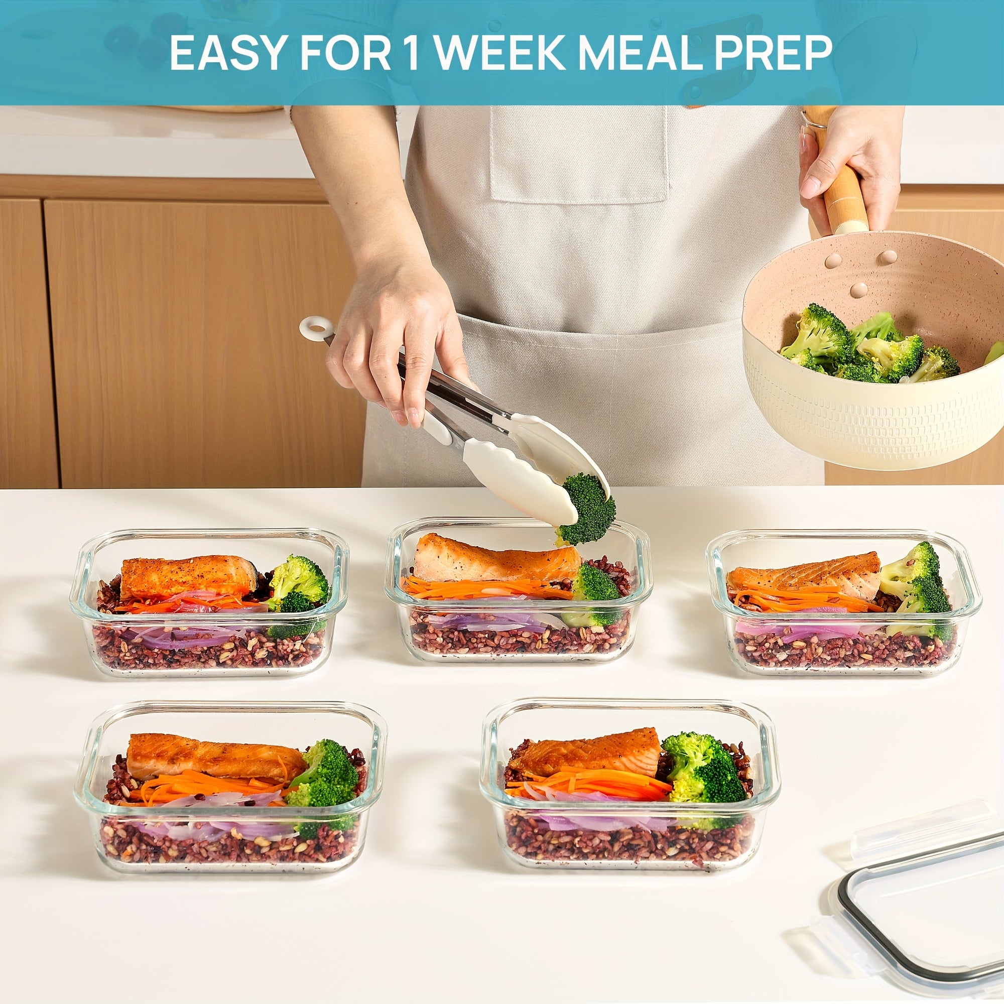 [5pcs Glass Containers] 5pcs 22oz BPA-Free Glass Meal Prep Containers with Airtight Lids | Microwave, Oven, Freezer & Dishwasher Safe | Stackable Food Storage for Lunches, Leftovers & Home Organization, Perfect for Salads, Pasta, Meat & More, Meal Prep