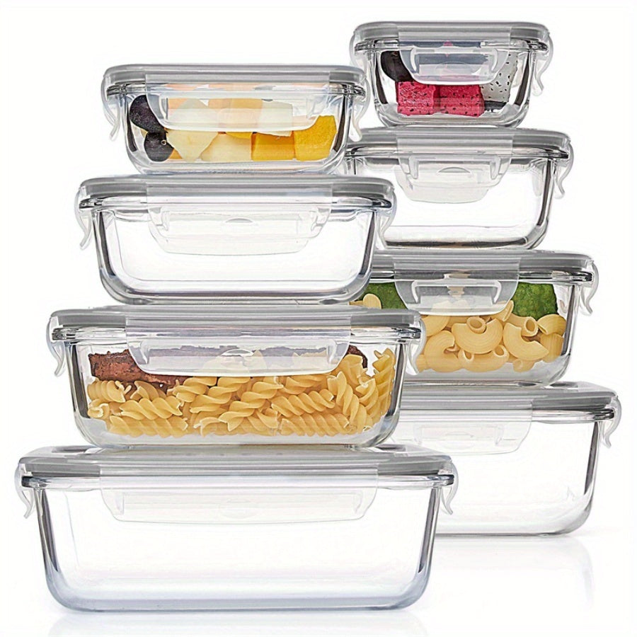 4/8pcs Set Of Glass Food Storage Containers, Leak Proof Sealed Lid, Lunch Box, Suitable For Microwave Ovens, Ovens, Freezers, And Dishwashers, Christmas Gift