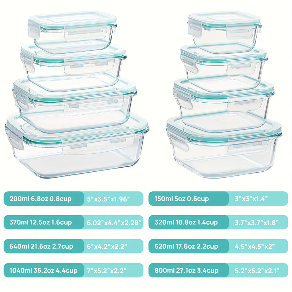 [Premium Glass Containers] 8 Pack Premium Glass Food Storage Containers | Airtight, Leak-Proof, Microwave/Oven/Freezer/Dishwasher Safe, BPA-Free, Stain-Resistant, Easy-Clean Design with Flip-Top Lids for Meal Prep, Bento Boxes, Leftovers & Fresh