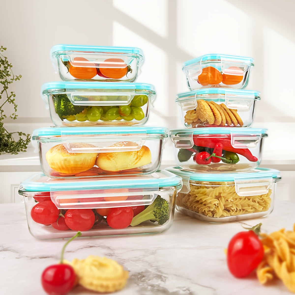 [Premium Glass Containers] 8 Pack Premium Glass Food Storage Containers | Airtight, Leak-Proof, Microwave/Oven/Freezer/Dishwasher Safe, BPA-Free, Stain-Resistant, Easy-Clean Design with Flip-Top Lids for Meal Prep, Bento Boxes, Leftovers & Fresh