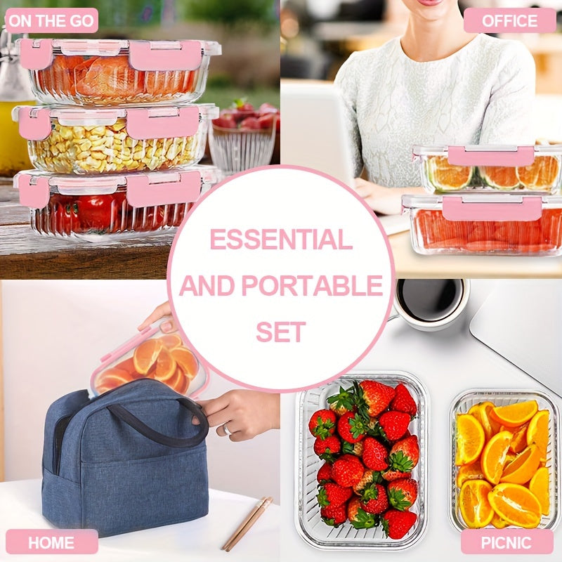 10pcs Glass Crisper (10 Glass Bowls + 10 Sealed LIDS), High Borosilicate Sealed LIDS Food Storage Container Glass, Reusable, Suitable for Microwave, Oven, Refrigerator, Dishwasher, Office, School And Camping Food Storage