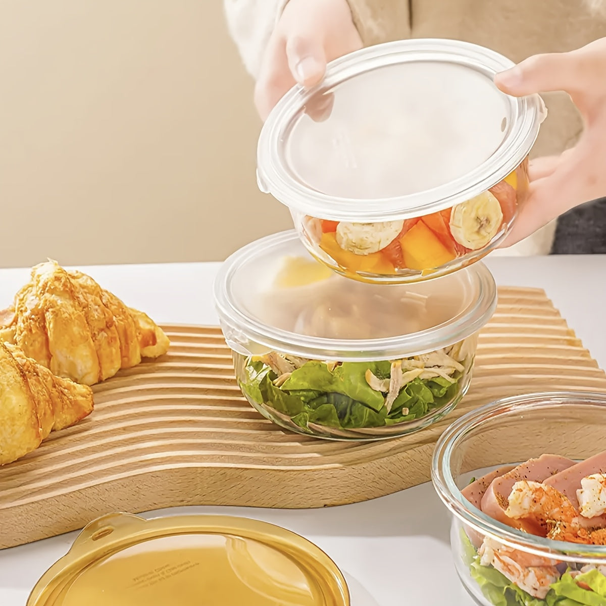 5-Pack Glass Food Storage Containers with Airtight Snap-Lock Lids - Microwave, Oven, Freezer & Dishwasher Safe, 5 Vibrant Colors (Red, Green, Blue, Yellow, Orange) - Reusable Round Meal Prep Containers for Lunch, Office, Kitchen Organization, Glass Food