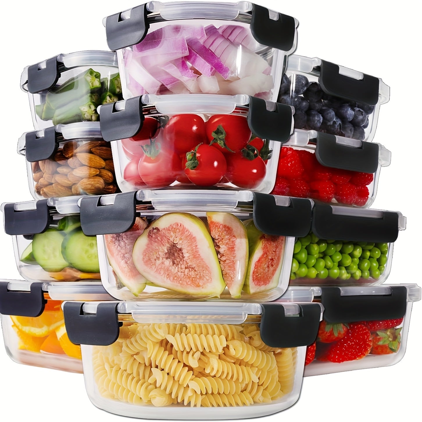 [24pcs Glass Food Containers] 24pcs Glass Food Storage Containers With Lids | 12 Glass Containers & 12 Leakproof Snap Lock Lids | Airtight Meal Prep Boxes For Kitchen And Lunch
