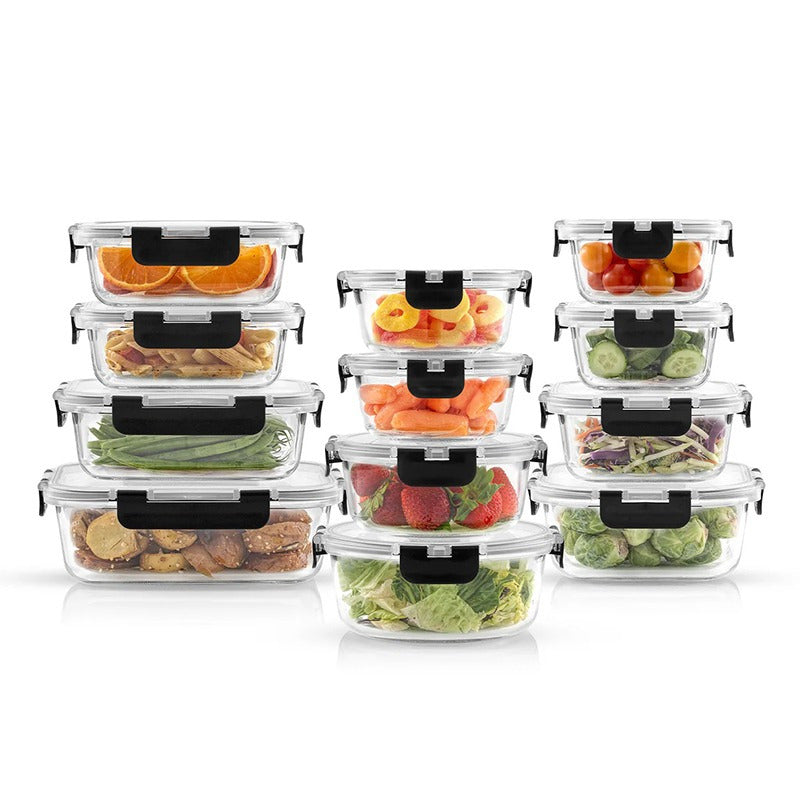 24Pcs (12 Lids+12 Glass Bowl) Glass Food Storage Containers with Airtight Lids, Glass Meal Prep Containers for Lunch, Kitchen Storage Containers, Airtight Freezer Safe Food Storage Containers, Reusable, Ideal for Food Storage in Microwave Ovens,
