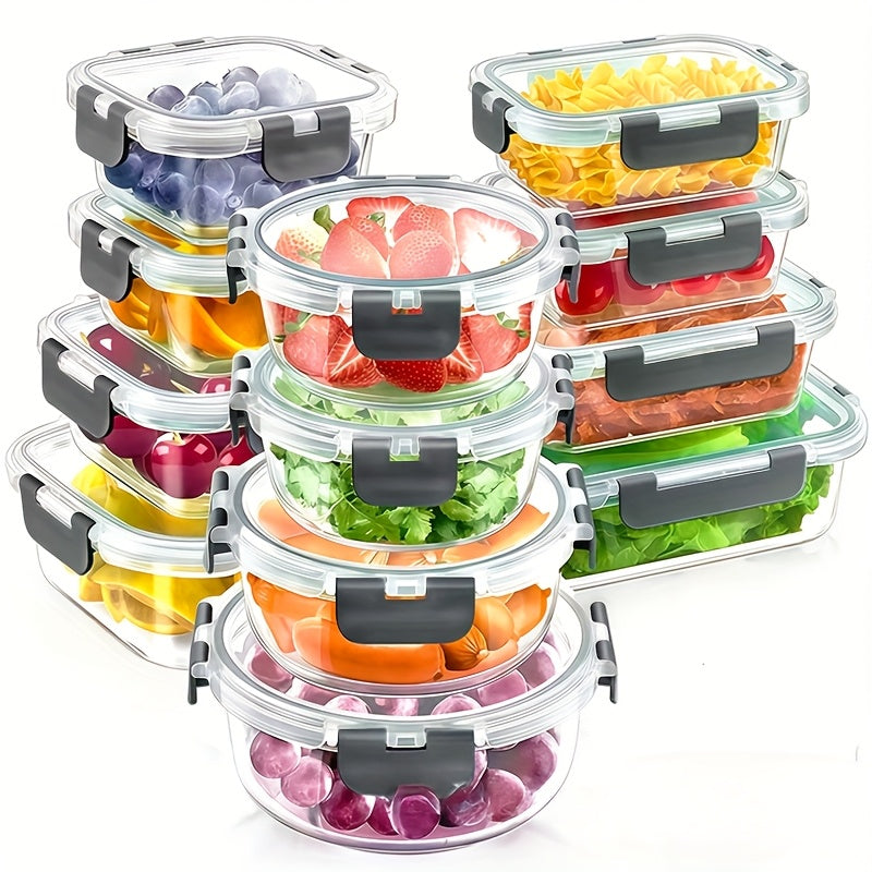 [Leak Proof Glass Containers] 24pcs (12 Lids 12 Containers) Leak Proof Glass Food Storage Containers | With Lids, Ideal For Meal Prep, Kitchen Storage, Lunch Use, Sealed Glass Lunch Box, Suitable For Microwave, Oven, Fridge And Dishwasher, Local Warehouse