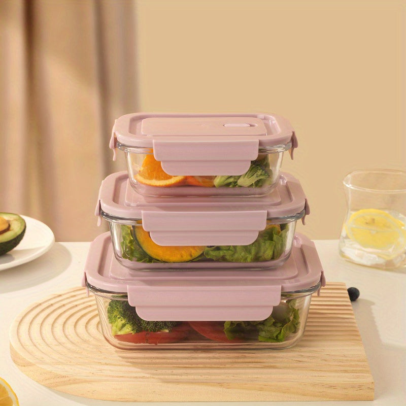 3pcs Leak-Proof Glass Storage Containers with Blue Lids - Microwave & Dishwasher Safe, Perfect for Meal Prep, Picnics, and Food Storage, Picnic Essentials|Modern Kitchenware|Glossy Finish