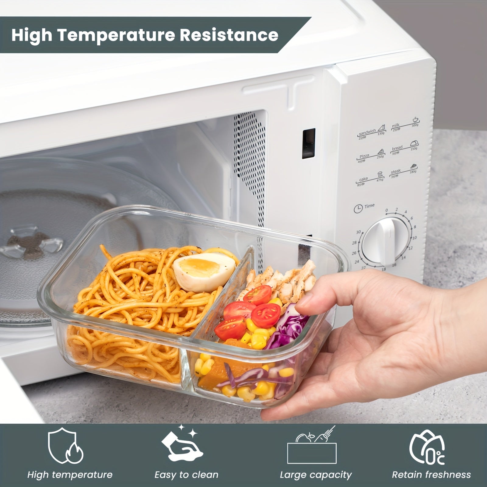 [5pcs Glass Meal Boxes] 5pcs Glass Meal Boxes with Upgraded Snap Lock Lids | 36oz Glass Food Storage Containers 2-Compartment Set, Sealed and Leak-Proof | Microwave, Oven, Refrigerator Safe 36oz