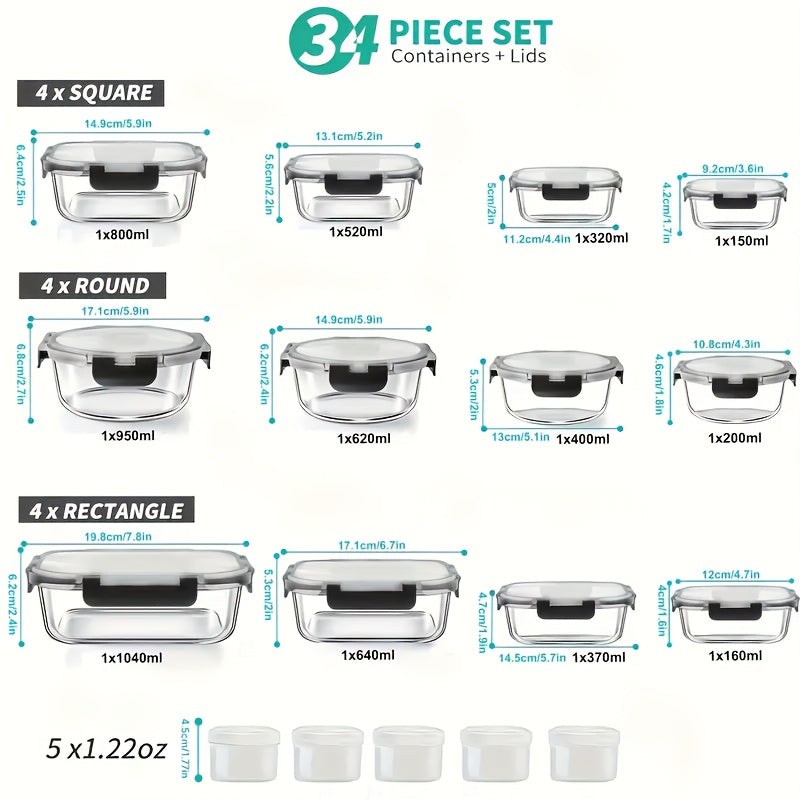 24pcs (Boxs And Lids) Glass Food Storage Containers With Lids, Meal Prep, Pantry Kitchen Storage Containers For Lunch, Leak Proof, Airtight Glass Lunch Bento Boxes For Microwave, Oven, Freezer And Dishwasher