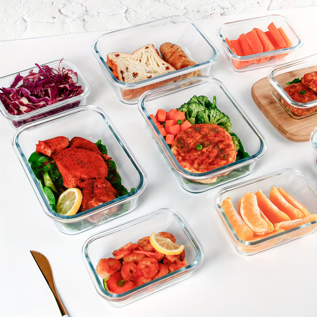Glass Meal Prep Containers, Food Storage Containers with Lids Airtight, Glass Lunch Boxes, Microwave, Oven, Freezer and Dishwasher Safe, Pink