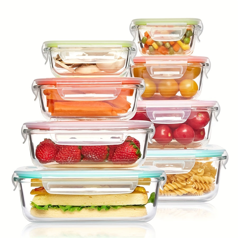 8/16pcs Glass Preservation Box Set, Food Storage Container with Sealed Lid, Glass Lunch Box for Home Kitchen And Office Lunch, Multi-color Sealed Lunch Container, Microwave Oven, Oven, Refrigerator, And Dishwasher.