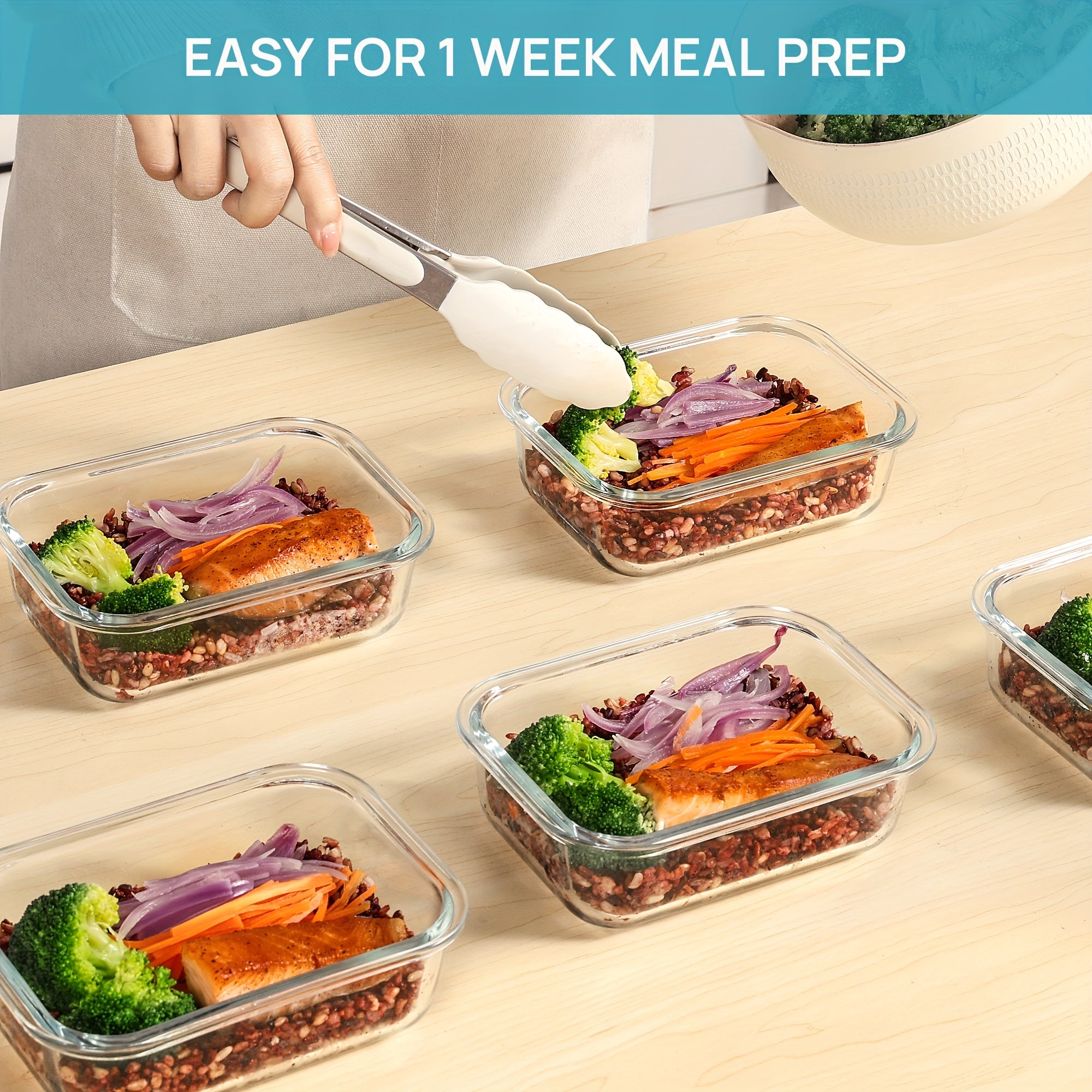 [5pcs Glass Containers] 5pcs 22oz BPA-Free Glass Meal Prep Containers with Airtight Lids | Microwave, Oven, Freezer & Dishwasher Safe | Stackable Food Storage for Lunches, Leftovers & Home Organization, Perfect for Salads, Pasta, Meat & More, Meal Prep