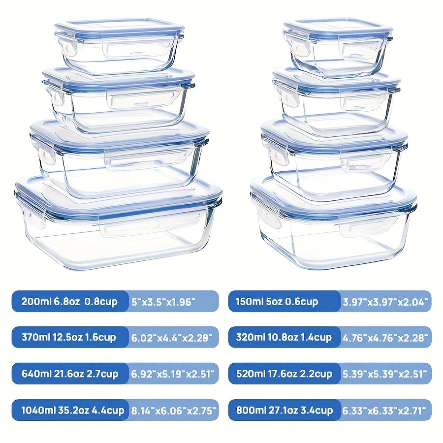 [Premium Glass Containers] 8pcs Premium Glass Food Storage Containers | Leak Proof Seal, Microwave, Oven, Freezer And Dishwasher Safe, With Flip Top Lids For Meal Prep, Leftovers, Pantry And Kitchen Organization