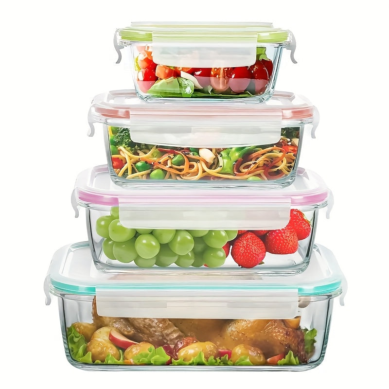 16pcs large capacity glass container set - Insulated lunch box, lunch box, leak-proof bento box with locking lid, Food & Dish Transport-Bus Tubs, microwave, Oven, refrigerator safe. Perfect for home, kitchen, office, lunch, restaurant storage.