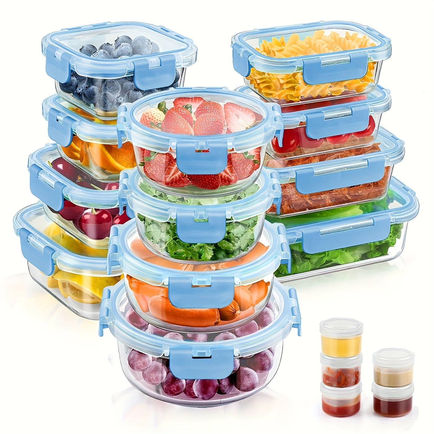 34pcs Set of Glass Food Storage Containers with Lids, Airtight Glass Meal Prep Containers (17 Containers And 17 Lids), Leak-Proof Lunch Containers Bpa-Free, Microwave, Oven, Freezer, Dishwasher Safe, Black