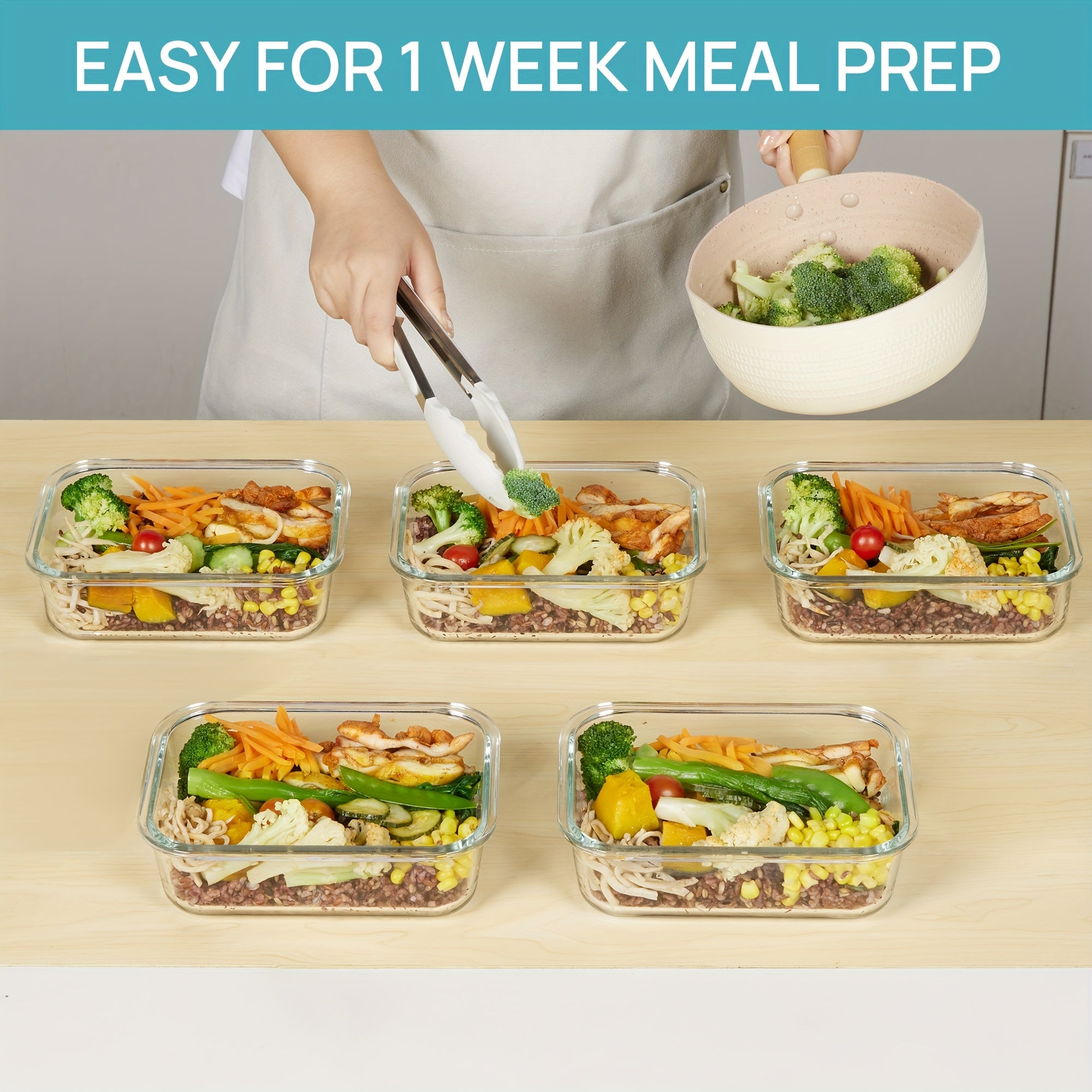 [5 Pack Glass Containers] Vtopmart 5 Pack 35oz Glass Food Storage Containers With Lids | Airtight Reusable Meal Prep Lunch Container Set, Safe For Oven, Microwave, Freezer, And Dishwasher