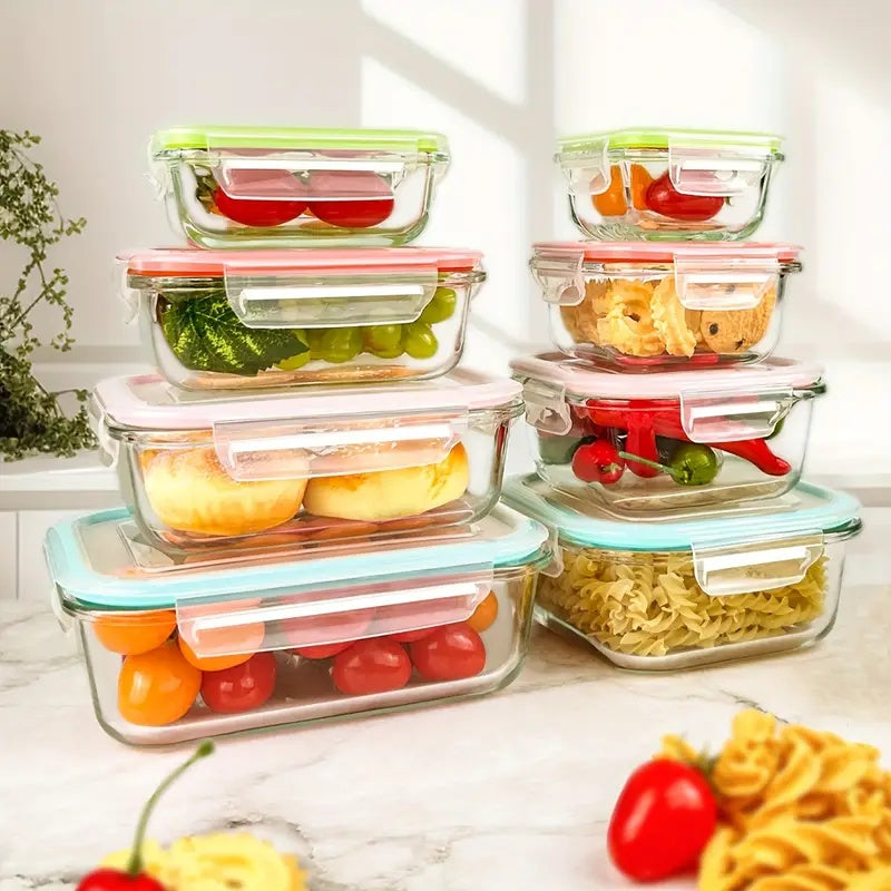 4/8pcs Set Of Glass Food Storage Containers, Leak Proof Sealed Lid, Lunch Box, Suitable For Microwave Ovens, Ovens, Freezers, And Dishwashers, Christmas Gift